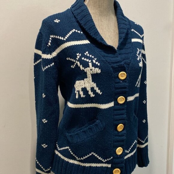 Sea to Sky Reindeer Cardigan Blue Sweater Size medium - Picture 7 of 15